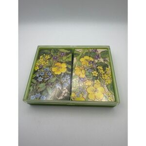 Vintage Hallmark Bridge Playing Cards Field Flowers Double Deck Set Green Case
